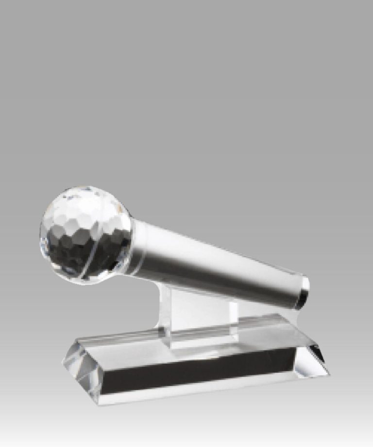 Crystal Microphone Award Trophy With Free Engraving - 4.5" Tall Customizable