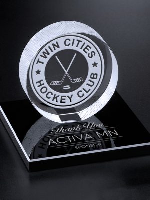 HOCKEY PUCK ON GLASS BASE