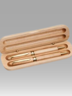 Birch Wood Pen & Pencil Set w/Case