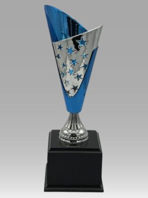 Blue Star Cup on Wooden Base